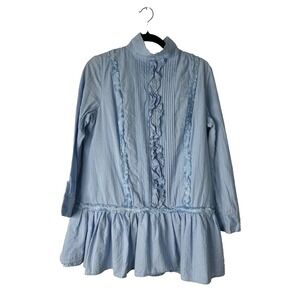 Area Stars Sara Dress L Blue Sleeveless Drop Waist Pintuck Pleats Ruffled Trim